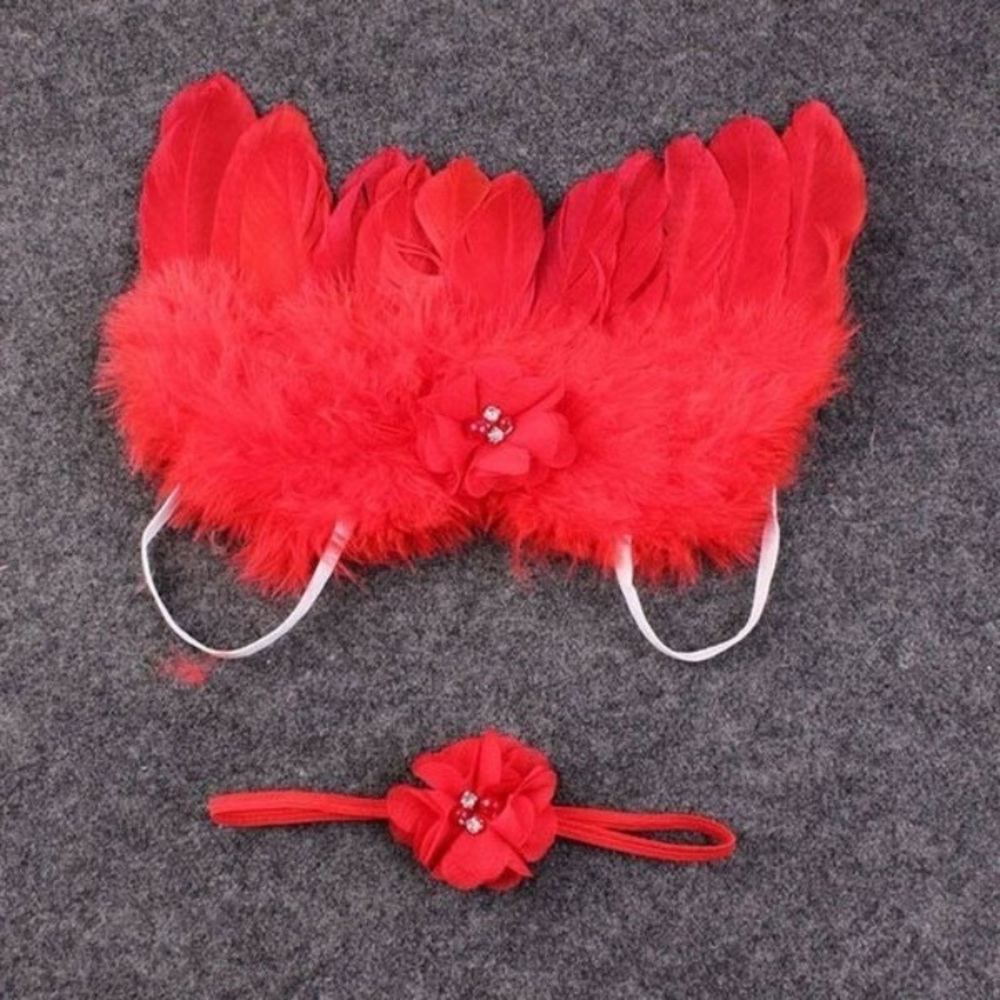 Red Feather Angel Wings Set/Flower Headband Kids Accessories newborn to 6 month